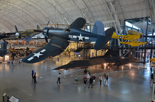 Steven F. Udvar-Hazy Center: Vought F4U-1D Corsair, with P-40 Warhawk and SR-71 Blackbird in background