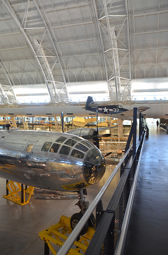 Steven F. Udvar-Hazy Center: south hangar panorama, which includes B-29 Superfortress “Enola Gay”, Grumman F6F-3 Hellcat, among other people